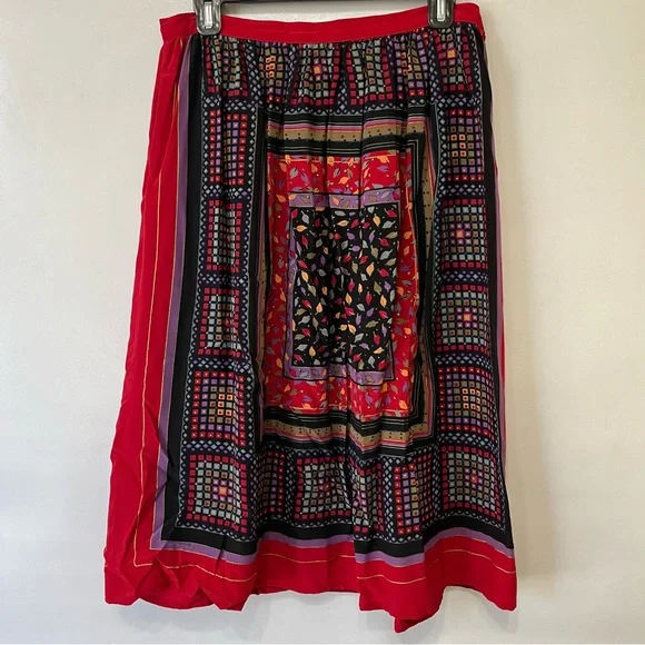 Vintage UMI Collections by Anne Crimmins Red Silk MIDI Skirt - Picture 1 of 8